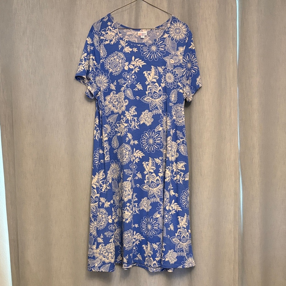 LuLaRoe Blue Floral-Print Midi Jessie Dress